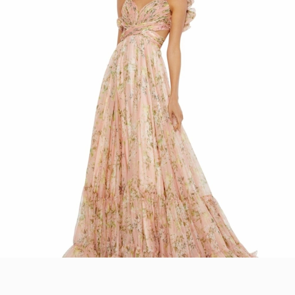 NWT Mac Duggal Pink Ruffle Tiered Floral Cut-Out Chiffon Gown Dress size 6 - Picture 3 of 3